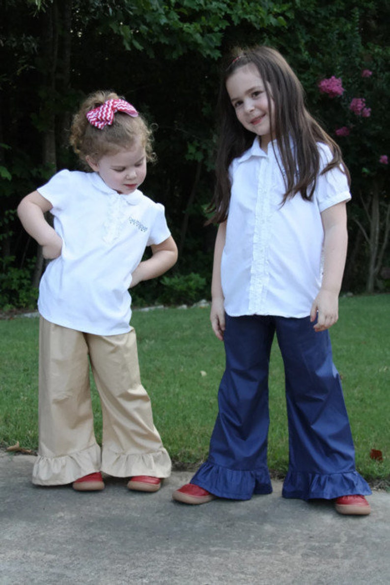 Uniform Navy, Khaki, and Black Ruffle Pants Baby, toddler, and girls ruffle pants sz 12m, 18m, 24m/ 2, 3,4,5,6,7,8, 10, 12 image 1