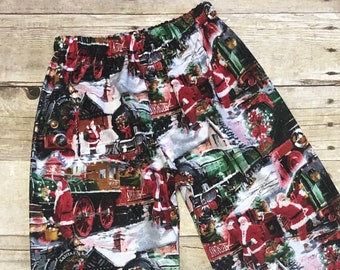 Santa train Pants for baby, toddler, and Boys Christmas Pants size 3m, 6m, 9m, 12m,18m, 24m, 2t, 3t, 4t, 5t,6, 7, 8, North Polar express.