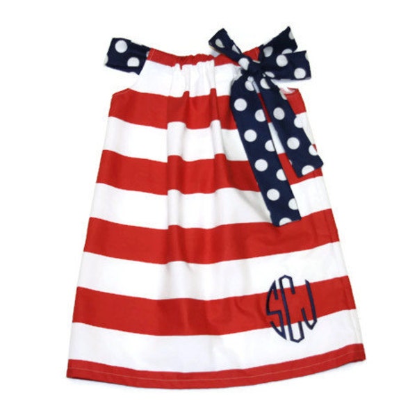 Red Stripe Baby, toddler, and girls Dress Patriotic, 4th of july, red/blue, memorial day sz 12m, 18m, 24m/ 2, 3,4,5,6,7,8