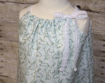 Lace tie Bunny Dress for Baby, toddler, and girls peasant dress sz 12m, 18m, 24m/ 2, 3,4,5,6,7,8 pink green bunny Easter dress