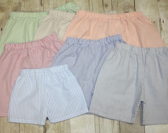Boys Seersucker shorts sz 3m, 6m, 9m, 12m, 18m, 24m/ 2, 3,4,5,6,7,8,10, blue, navy, pink, lime, khaki, purple, red, black, gray, orange,