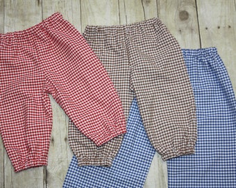 Gingham Bloomer Pants for baby, toddler, and Boys -Gingham Pants size 3m, 6m, 9m, 12m,18m, 24m, 2t, 3t, 4t, 5t,6, 7, 8