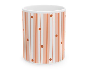 Peach Stripe Polka Dot Mug | Ceramic Coffee Cup