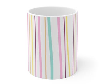 Pastel Stripe Pattern Mug | Colorful Vertical Lines Ceramic Coffee Cup