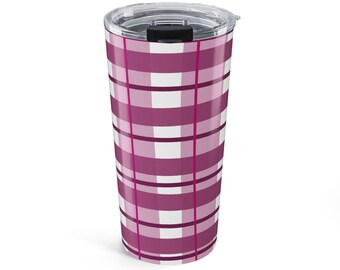Pink Plaid Tumbler 20oz | Purple Check Pattern Travel Cup