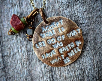 Inspirational Quote Necklace; Have faith in what will be.