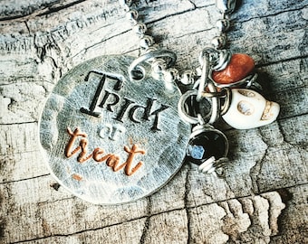 Trick or Treat; Halloween Necklace; Fall Jewelry; Skull Jewelry