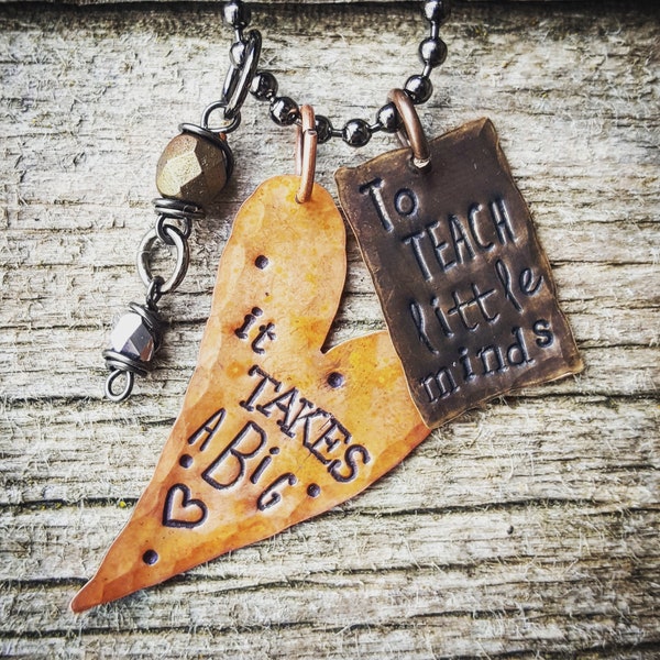 Teacher necklace; it takes a big heart to teach little minds; teacher appreciation