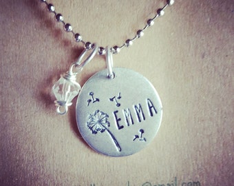 Name charm necklace, custom charm necklace, dandelion