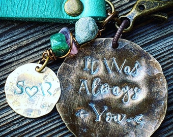Couples keychain; Initials; Leather Keychain ; It was always You
