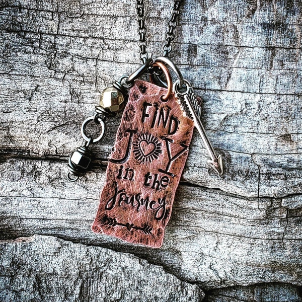 Find Joy in the Journey Necklace; Copper jewelry