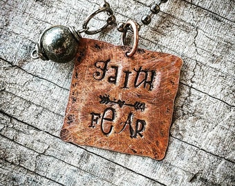 Faith over fear; copper charm necklace