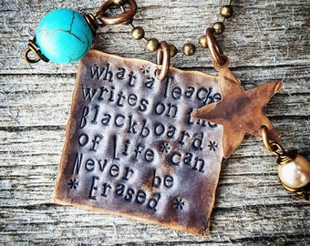 Teacher Quote Necklace for end of year gift or teacher appreciation