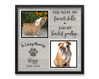 Pet Memorial Gifts, Dog Loss Gifts, Personalized Cat Picture Frame, Passing of Dog, Pet Bereavement, Favorite Hello and Hardest Goodbye