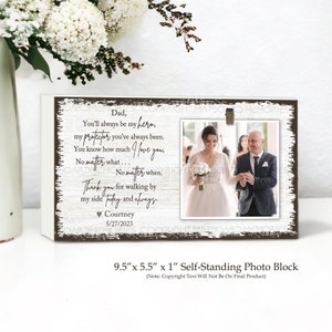 Wedding Gift for Father of the Bride, Parents Photo Block, Personalized Dad Custom Wedding Keepsake from Daughter, Distressed Picture Frame