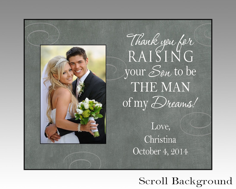 mother-in-law gift personalized wedding picture frame for parents parent wedding gift Thank you for raising your son wedding frame