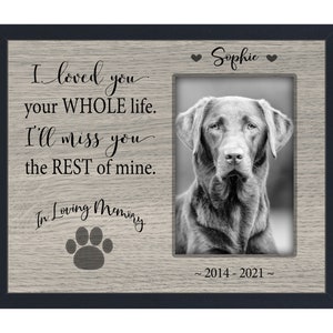 Personalized Dog Cat Memorial Frame for Loss of Pet, I loved you your whole life Pet Bereavement Picture Frame Gift, Sympathy Rainbow Bridge