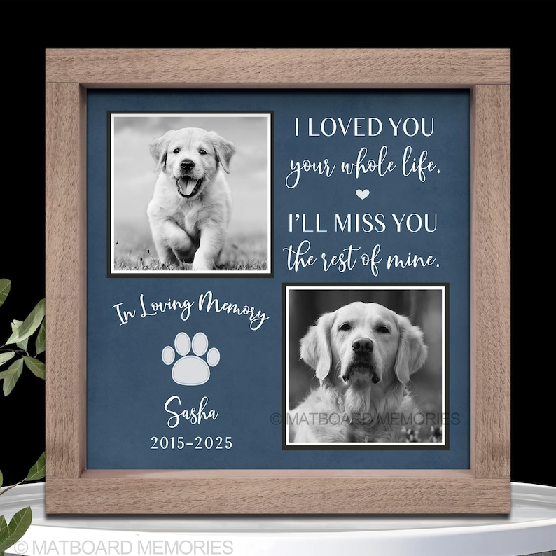 Dog memorial gift, I loved you your whole life, Memorial picture frame personalize, Pet Sympathy, Pet Loss, Cat Memorial, Loss of Dog Gift 4-Dk Blue