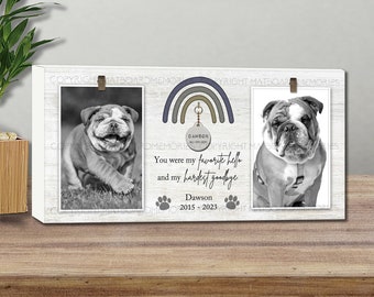 Pet Memorial Gift for Dog Collar ID Tags, Custom Personalized Dog Loss Photo Block, Cat Sympathy Keepsake, Favorite Hello Hardest Goodbye