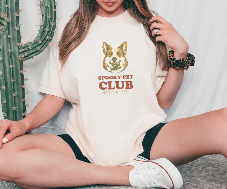 Spooky Pet Club United We Shed Shirt, Corgi Graphic Tee, Ivory Comfort Colors Tee image 3