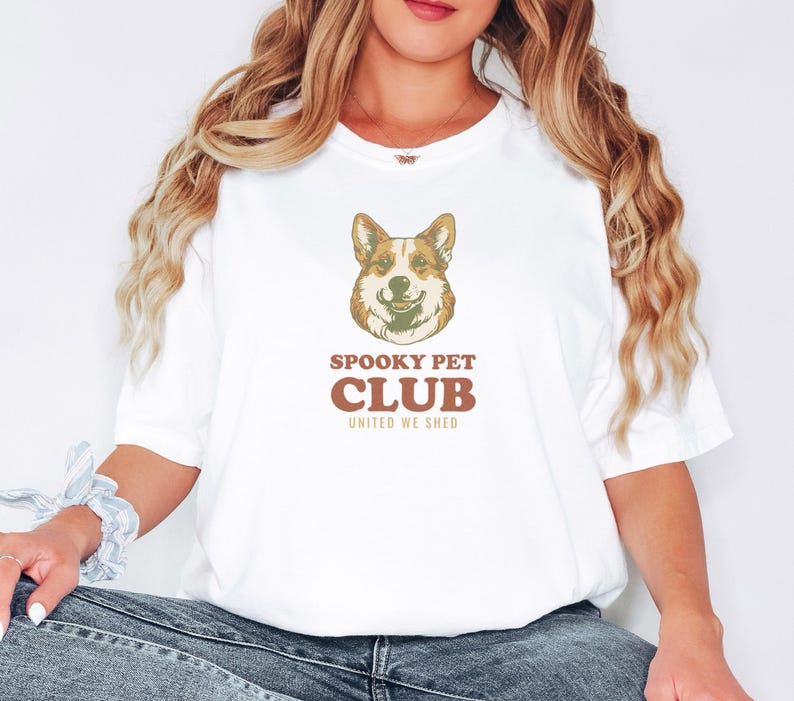 Spooky Pet Club United We Shed Shirt, Corgi Graphic Tee, Ivory Comfort Colors Tee White
