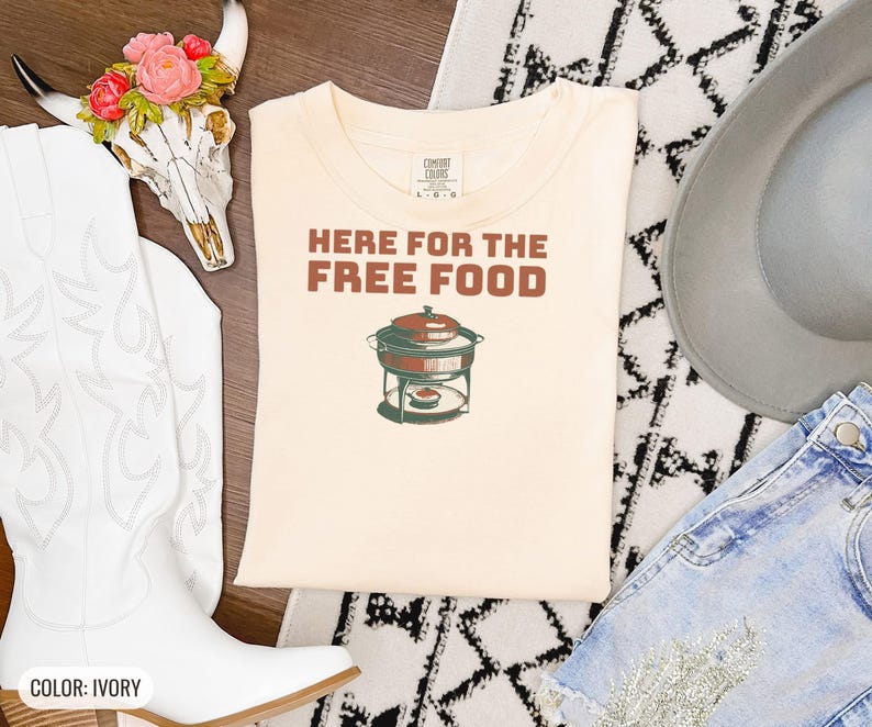 Here for the Free Food Shirt, Funny Holiday Party Gift, Ivory Comfort Colors Tee image 11
