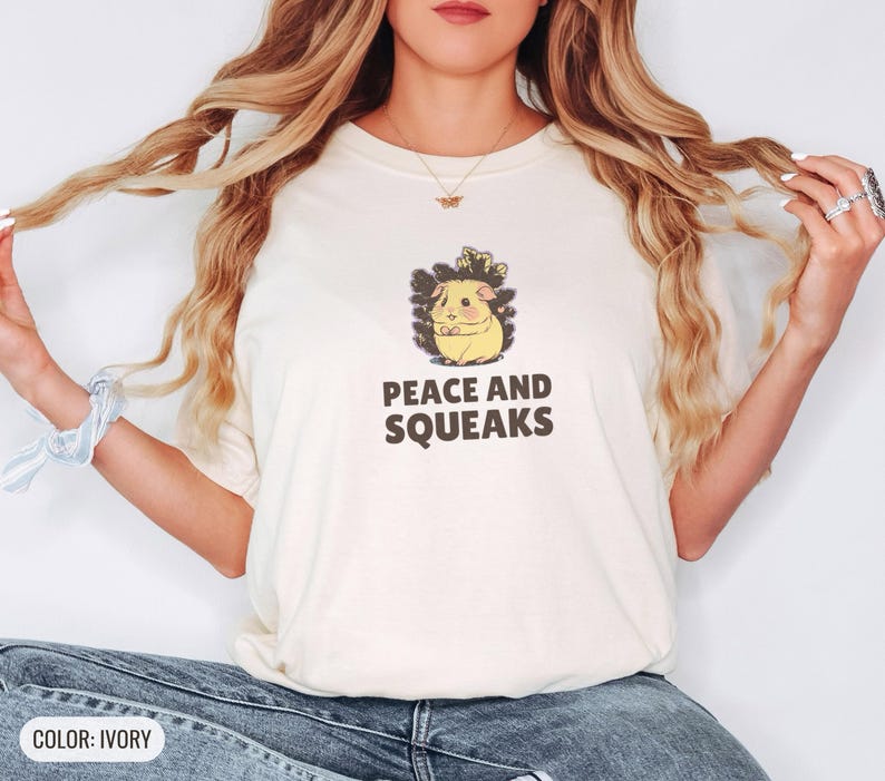 Peace and Squeaks Shirt, Guinea Pig Lover Gift, Ivory Comfort Colors Tee image 5