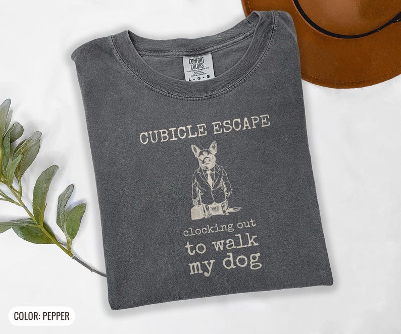Cubicle Escape Shirt, Dog Graphic Tee, Funny Office Tee, Blue Jean Comfort Colors Tee image 9