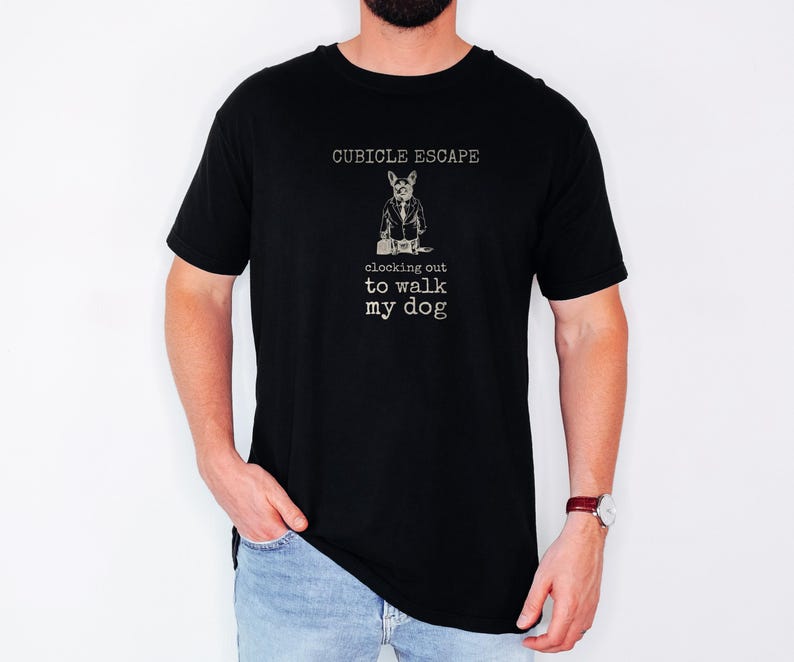 Cubicle Escape Shirt, Dog Graphic Tee, Funny Office Tee, Blue Jean Comfort Colors Tee Black