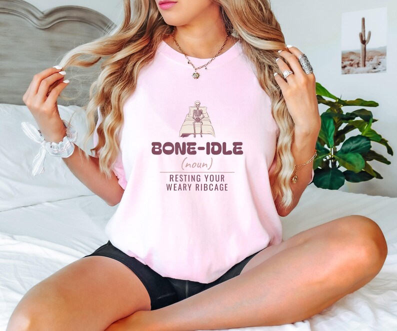 Bone Idle Resting Your Weary Ribcage Shirt, Halloween Shirt, Seafoam Comfort Colors Tee Blossom