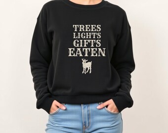 Goat Lover Christmas Sweatshirt - Trees Lights Gifts Eaten Crewneck