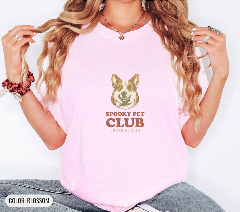 Spooky Pet Club United We Shed Shirt, Corgi Graphic Tee, Ivory Comfort Colors Tee Blossom