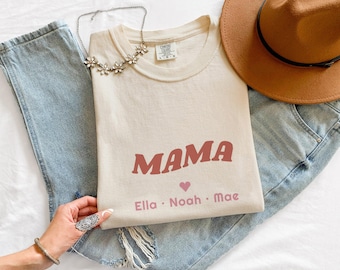 Mama Shirt - Custom Kids Names Retro Comfort Colors Tee