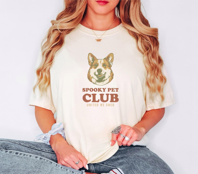 Spooky Pet Club United We Shed Shirt, Corgi Graphic Tee, Ivory Comfort Colors Tee image 4