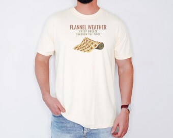 Flannel Weather Shirt, Autumn Cabin Traveler Tee, Ivory Comfort Colors Tee