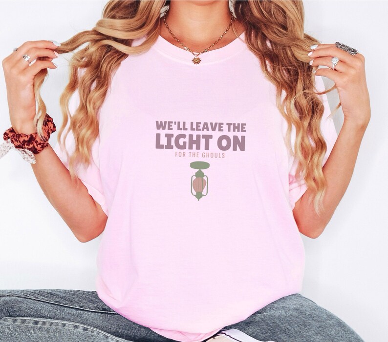 Halloween Shirt - We'll Leave The Light On For The Ghouls - Comfort Colors Tee Blossom