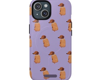 Dachshund Sweater Pattern MagSafe Phone Case, MagSafe Tough Case for iPhone 17 16 15, Cute Phone Case Gift