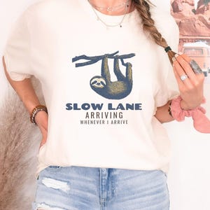 Slow Lane Shirt, Funny Sloth Tee, Laid Back Gift, Khaki Comfort Colors Tee image 3