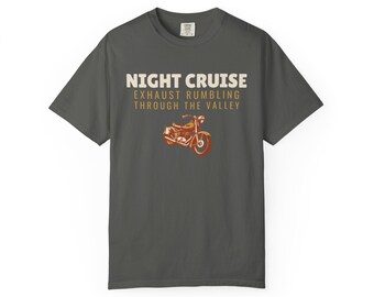 Night Cruise Shirt, Gift for Motorcycle Riders, Black Comfort Colors Tee