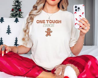 One Tough Cookie Tee, Christmas Baker Gift, Holiday Baking Shirt, Ivory Comfort Colors Tee