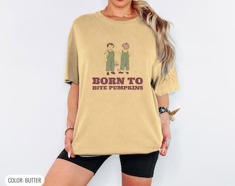Born to Bite Pumpkins Shirt, Toddler Halloween Gift, Butter Comfort Colors Tee