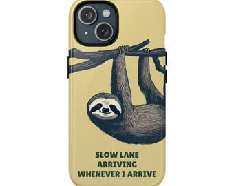 Slow Lane Sloth MagSafe Phone Case, MagSafe Tough Case for iPhone 17 16 15, Cute Phone Case Gift