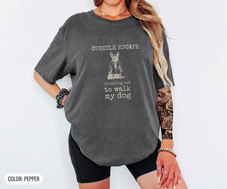 Cubicle Escape Shirt, Dog Graphic Tee, Funny Office Tee, Blue Jean Comfort Colors Tee image 4