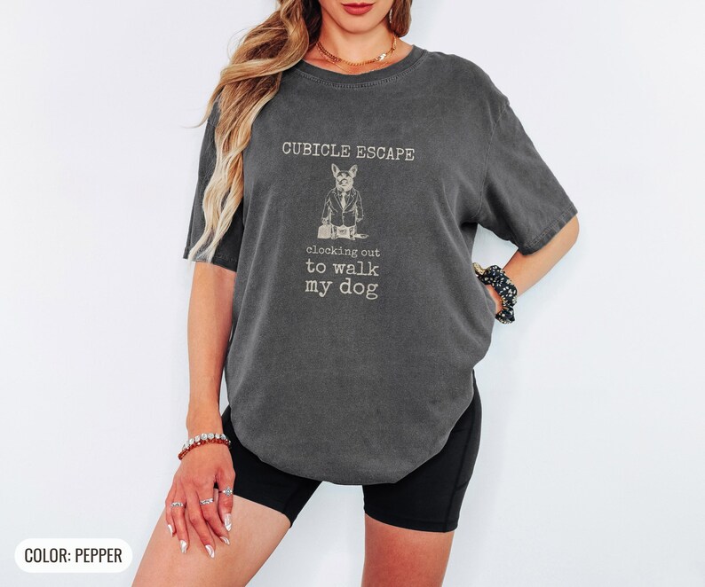Cubicle Escape Shirt, Dog Graphic Tee, Funny Office Tee, Blue Jean Comfort Colors Tee image 2