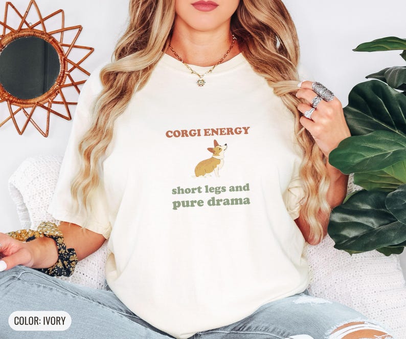Corgi Energy Shirt, Cute Dog Mom Gift, Puppy Lover Tee, Khaki Comfort Colors Tee image 3
