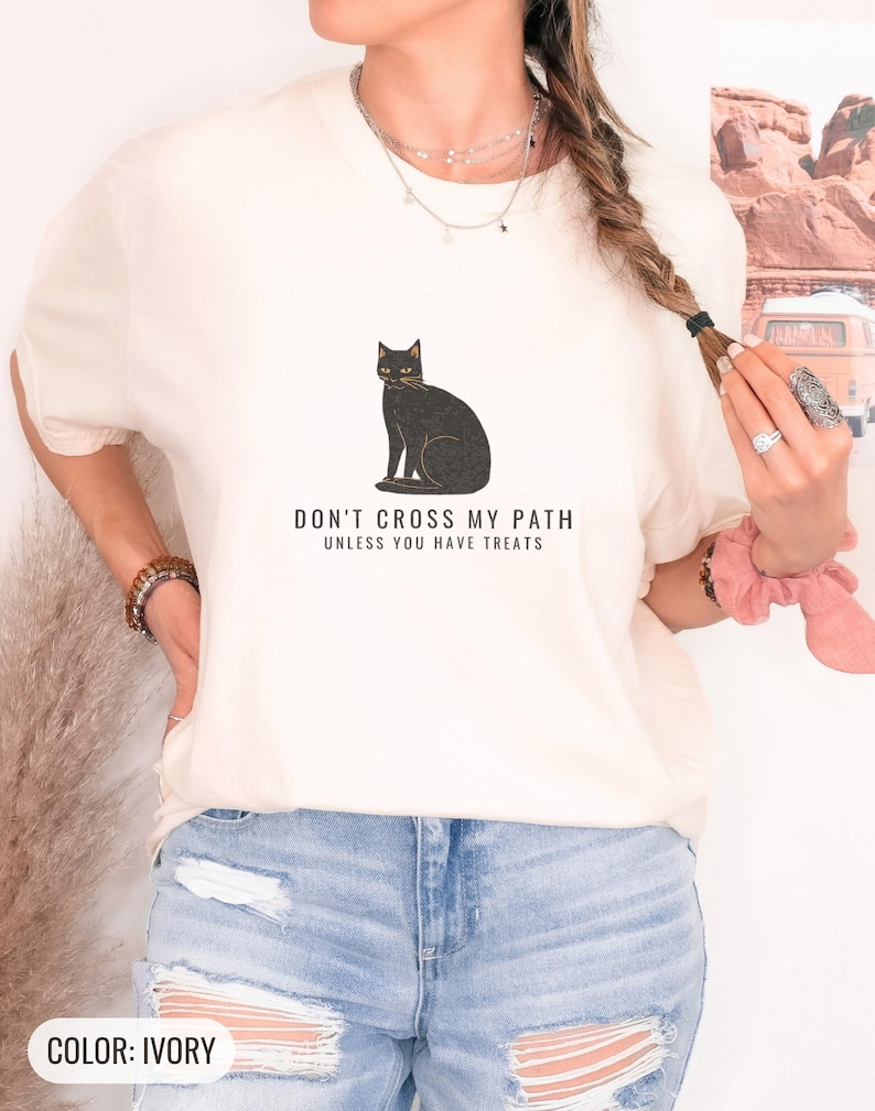Black Cat Halloween Shirt - Don't Cross My Path Comfort Colors Tee image 4