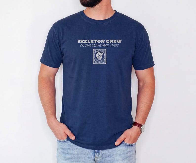 Skeleton Crew On Graveyard Shift Shirt, Er Nurse Shirt, True Navy Comfort Colors Tee image 1