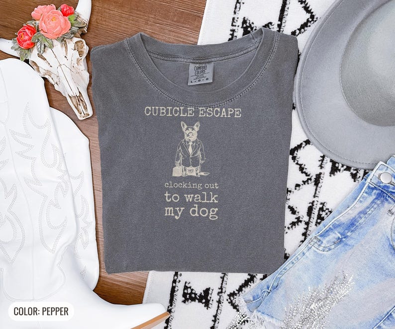 Cubicle Escape Shirt, Dog Graphic Tee, Funny Office Tee, Blue Jean Comfort Colors Tee image 10
