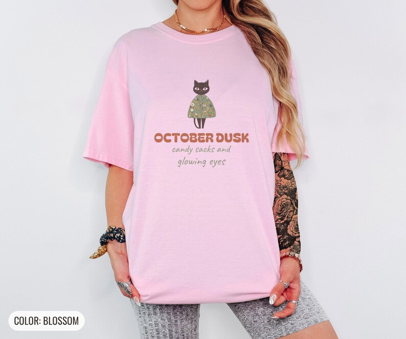 Cute Halloween Shirt - October Dusk - Comfort Colors Tee Blossom