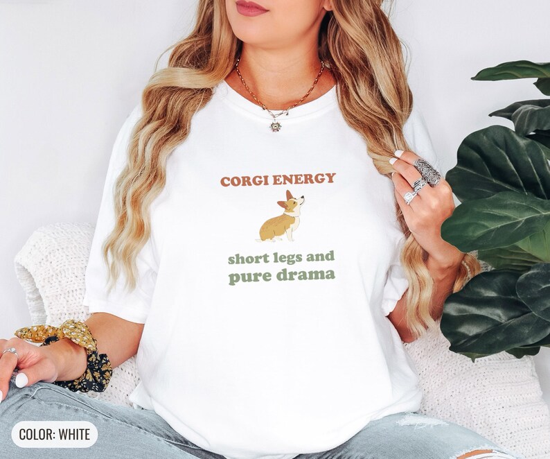 Corgi Energy Shirt, Cute Dog Mom Gift, Puppy Lover Tee, Khaki Comfort Colors Tee White
